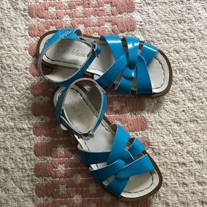 Saltwater turquoise sandals, kids size 12.